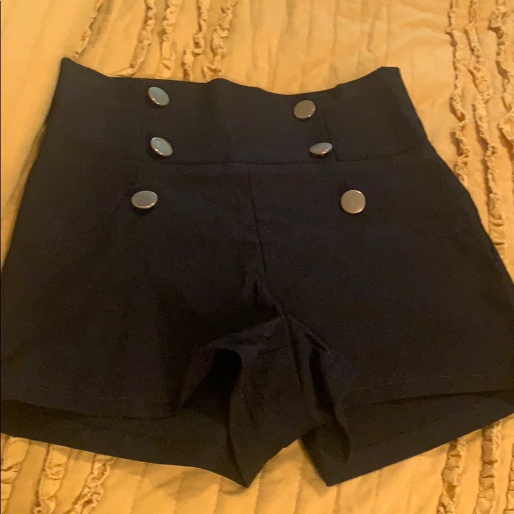 High waisted sailor gold button embellished shorts